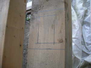 Holzverbindung Carportdach Zapfenloch anzeichnen